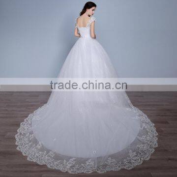 MGOO Custom Made Long Tail Romantic Wedding Dress Simple Lace Up Cap Sleeves Fashion Hi Low Petticoat photo-3