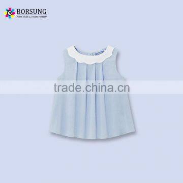 2017 Wholesale Fashion Latest Styles Children Clothes Blue Sleeveless Ruffle Designs Blouse/shirts