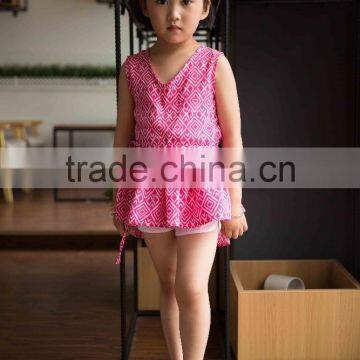 COOL KID ZONE 2016 Summer Children Girl Print V Neck Chiffon Short Sleeveless Dresses Design Girl Dress