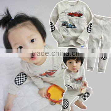 S15520A Baby Pure Color Sleepwear Kids Long Sleeve Cotton Pajamas photo-2