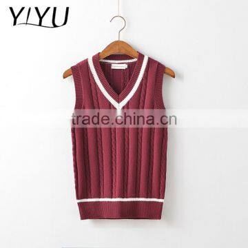 Custom Boy School Uniform Dark Blue V-neck Cable Knit Vest Sweater photo-4