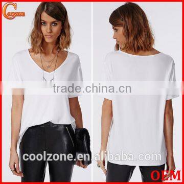 2015 Wholesale v Neck Loose Short Sleeve Women t Shirt Custom Plain t Shirt