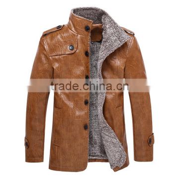 Men's plus size warm waterproof windproof PU leather jacket with fur lining motorcycle leather wind coat