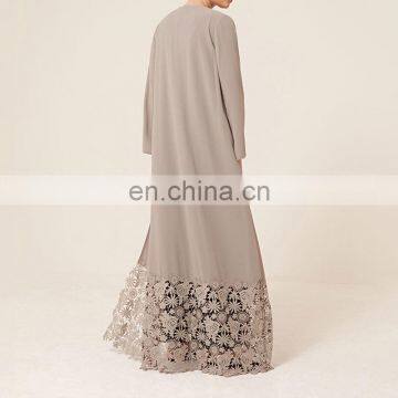 2017 Latest Design Burqa Muslim Girls Clothes Open Front Cardigan Abaya Grey Color Kimono With Lace Hem photo-4