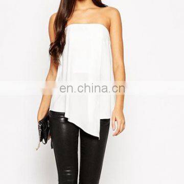 Fashion chiffon Sexy woman tube top with asymmetric hem