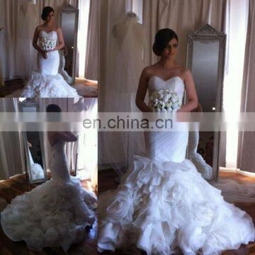 Free shipping elegant mermaid sweetheart organza pleats ruffles wedding gown bridal dress JWD048