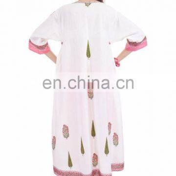 Women Cotton Block Printed Long Dress Casual Designer Sexy Tunic photo-3