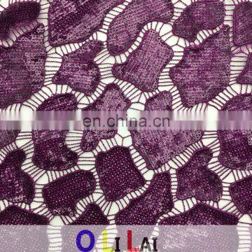 OLF0189 fuchsia dress making lace fabric with 3D sequins