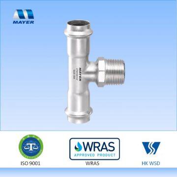 Stainless Steel Tee Fitting with Male Thread ProPress Fitting
