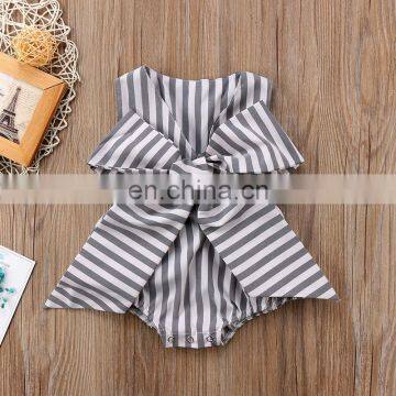 Stripe pattern sleeveless  romper Jumpsuit with big bow beautiful Girls Daily Wear romper