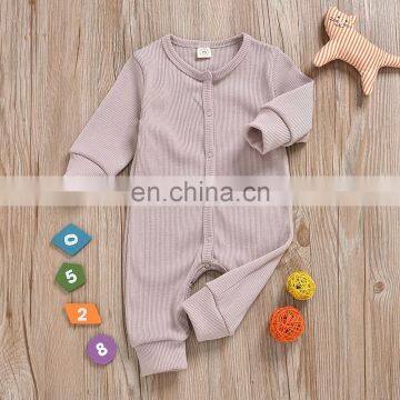 Toddler Baby Overalls Rompers Spring Summer Round Collar Jumpsuit Boy Girl Solid Color Bodysuit for 0-18M photo-3