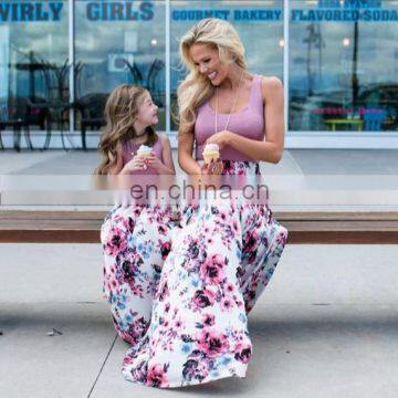 3styles new Mother daughter dresses Sleeveless Floral Long Dress Mother and daughter clothes Mom and daughter dress