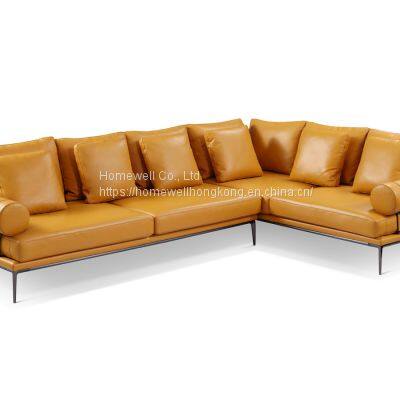 Contemporary luxury corner sofa set 3seater+2seater or chaise LS1805 genuine leather upholstered sofa with slim metal leg