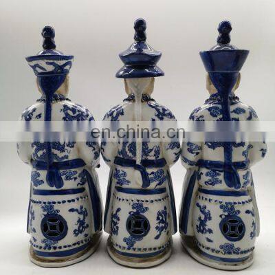 Vintage Antique Style Blue and White Porcelain Three Sitting Emperors Ceramic Figurines Sculptures Statues photo-2