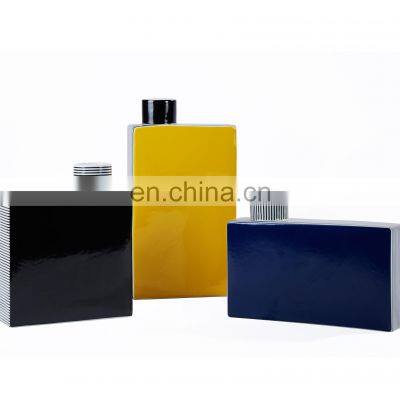 China Luxury Modern Tabletop Craft Blue And Yellow Square Decorative Ceramic Vase for Home Decor photo-2