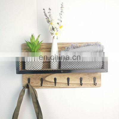 Hooks Mail Organizer Wall Mounted Wood Hanging Shelves Key Holder for Wall Decorative, Entryway Shelf