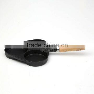 Mini three holes wooden handle cast iron grill pan