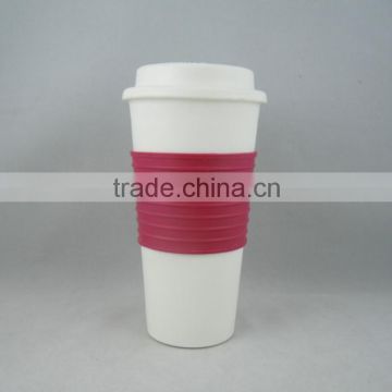 hot sale fashion 450ml pp white color coffee mug with custom silicone