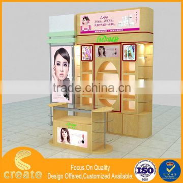 Wooden fashion cosmetic shop showcase design , Cosmetic display cabinet with mall kiosk furniture