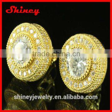 18k gold centre big zirconia micro pave gold stud earring
