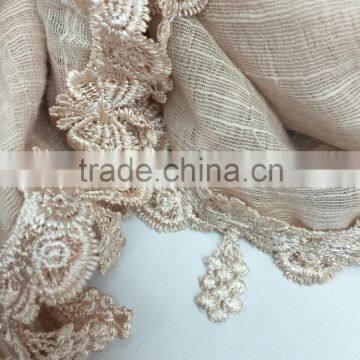 Good Quality New Embroidery Pattern Plain Cotton Linen Scarf Shawl photo-5