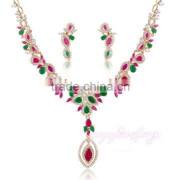 Luxury chunky necklace and earrings colorful stone gold jewelry display set