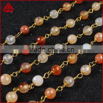 Gemstone Bead Chain Round Red Agate Bead Necklace Chain Wire Bracelet Chain Jewelry Making photo-6