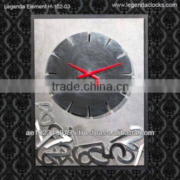 Unique clock, handmade modern wall clock with stone veneer and steel numbers