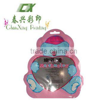 special shaped cartoon design marshmallow packaging bag with handle hole