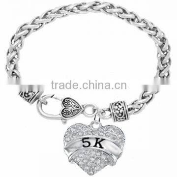 Genuine Austrian Clear Crystal " 5K " Charm Chain Link Bracelet