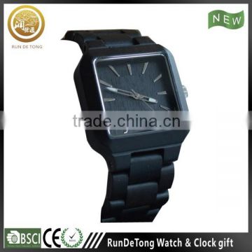 Black color wood watch logo black wood dial japan date movement