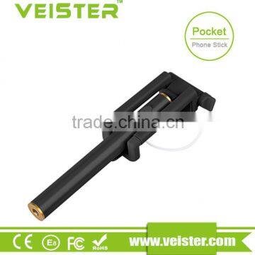 Wholesale black take pole selfie stick with cable for iphone and Android Smart phone