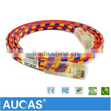 Aucas Brand Braided Flat Network Cable Braided RJ45 Cat 7 Ethernet Cable