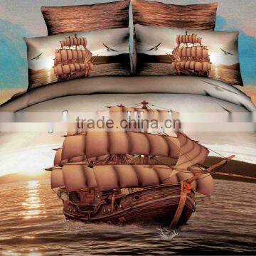sailing boat design 3D reactive printed bed cover set