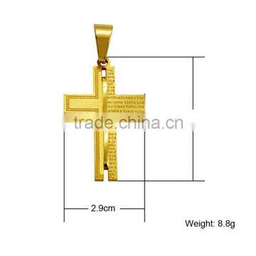 Fashion Gold Plated Jewelry Stainless Steel Scriptures Cross Necklace Pendant photo-3