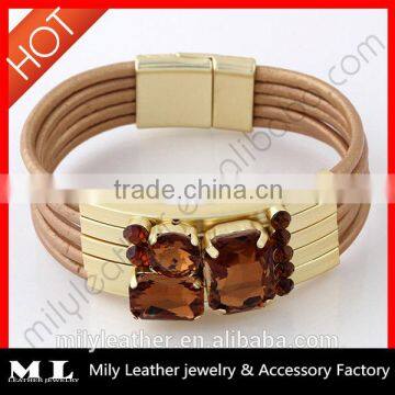 2014 Wholesale Leather rhinestone bracelet China Top 10 Fashion Jewelry Manufacture with supreme quality MLB 004