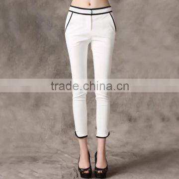 Trimming Black&White 3/4 Long Pant for Women Ladies Slim Fitness OL Trouser Girls Clothes ODM OEM Supplier From Guangzhou