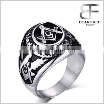 Mens Stainless Steel Freemason Masonic Championship Ring Color Black Silver