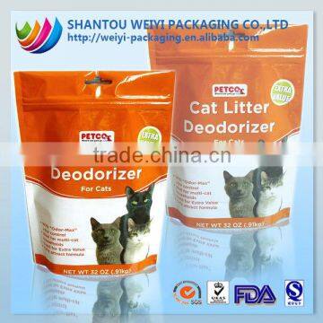 Disposable pe stand up zipper bag for cat food