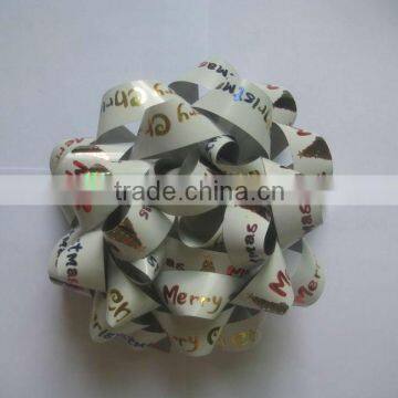 HOT SALE ! 5 Inches White Poly Ribbon Printing "Merry Christmas" Star Ribbon Bow