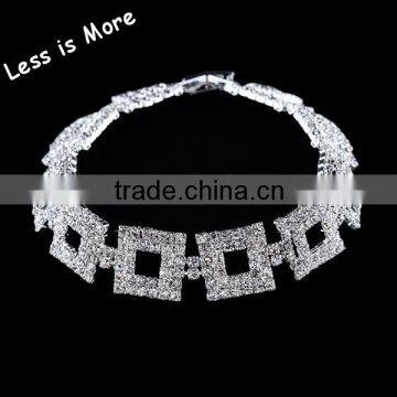 Rhodium plated fashion diamond bracelet square crystal bracelet