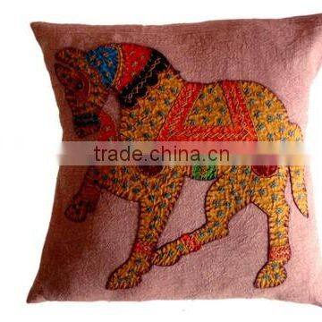 RTHCC-54 Indian Traditional Royal Horse Patchwork Art Kantha Cotton cushion covers New Year Christmas Home Decor Gift