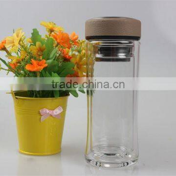 300ML China Supplier Double Wall Glass Water Bottle With Stainless Infuser And Lid,Clear Glass Drinking Cup With Lid And Mesh