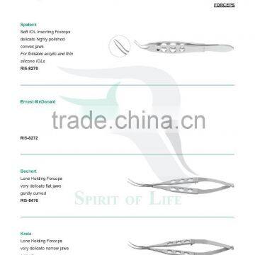 Spaleck Soft IOL Inserting Forceps, Ernest-McDonald IOL Inserting Forceps, Bechert Lens Holding Forceps, Kratz Lens Holding