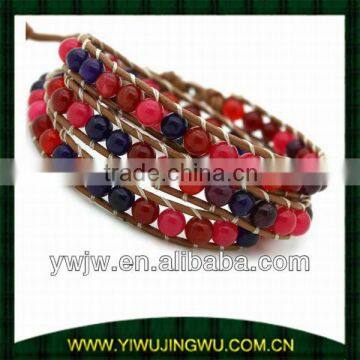 Berry Mix Bead & Leather Wrap Bracelet