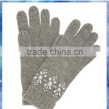 jewel embellished grey knitted thinsulate wool gloves