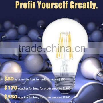 2014 new arrival E27 360 degree A60 LED Filament bulb, 6W led filament candle light                        
                                                Quality Choice