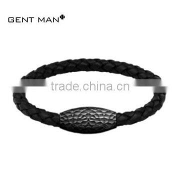 New style lether men bracelet, handmade geniune leather cuff bracelet with stainless steel clasp