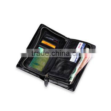 Soft Genuine Leather Zip Wallet Case Multifunction with Mobile Phone Holder