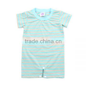 Wholesale 2016 aqua grey striped with aqua neck trim baby boys fashion sale short sleeve romper with snaps baby boys romper